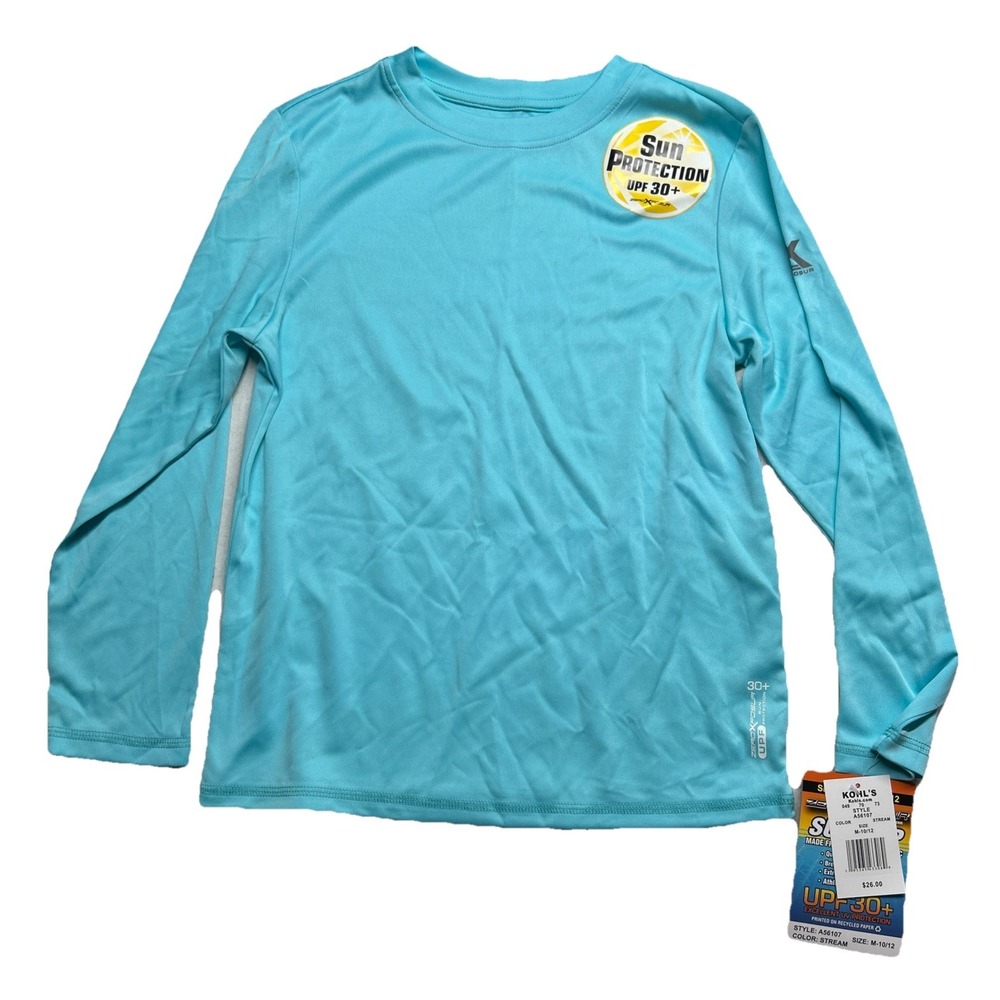 Zero Exposure Girls Swim Shirt M 10/12 Blue Long Sleeves Swimming